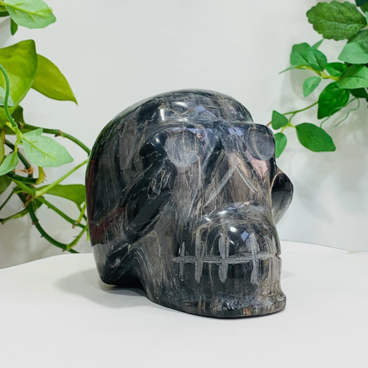 1877g Natural Crystal Jade Hand Carved Quartz Skull Medium Energy Reiki Healing