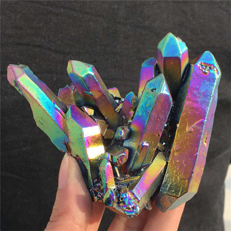 300g Electroplate Rainbow cluster quartz crystal mineral specimen reiki healing