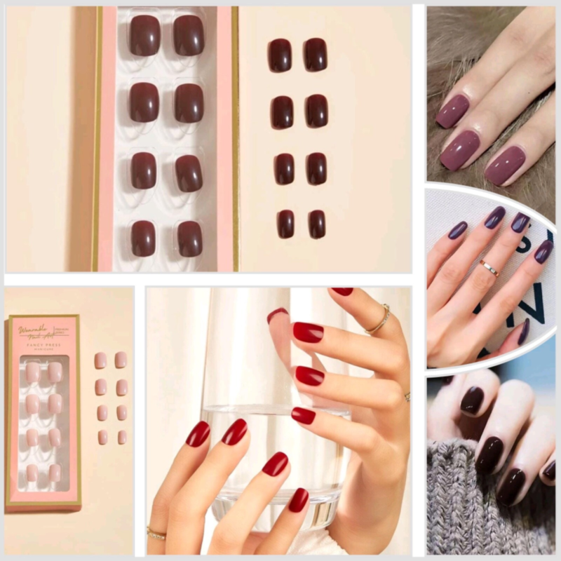 Press On Nails Short Oval Various Colours Nude False Fake Nail 24pcs With Glue