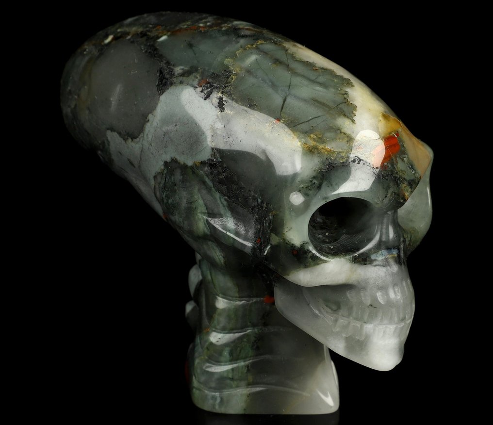 MEXICO blood jasper skull living eyes Voodoo Carving- 350 g