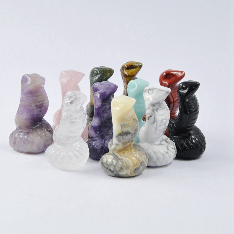 Natural Quartz Crystal Carved Snake Viper Healing Stone Cobra Animal Decor Reiki