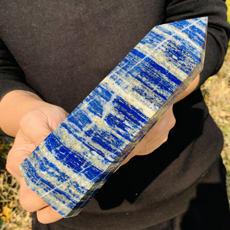 3.49LB Natural lapis lazuli Quartz Crystal Obelisk Wand Point Healing Stone