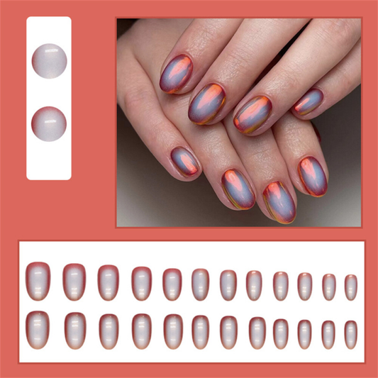 24pcs Dream Aurora Autumn False Nail Almond Short Press on Nails for Nail Art