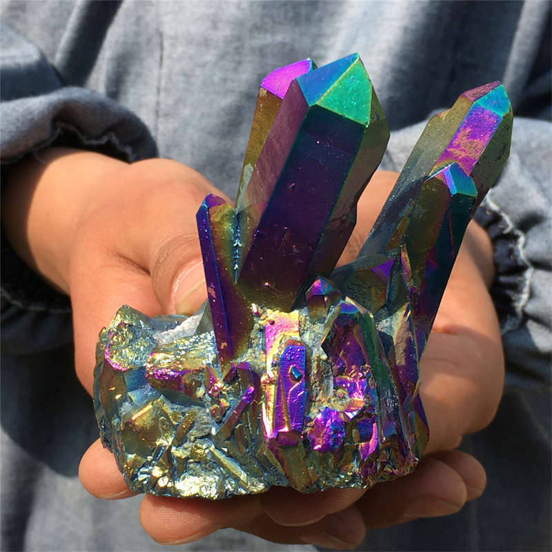 310g Electroplate Rainbow cluster quartz crystal mineral specimen reiki healing