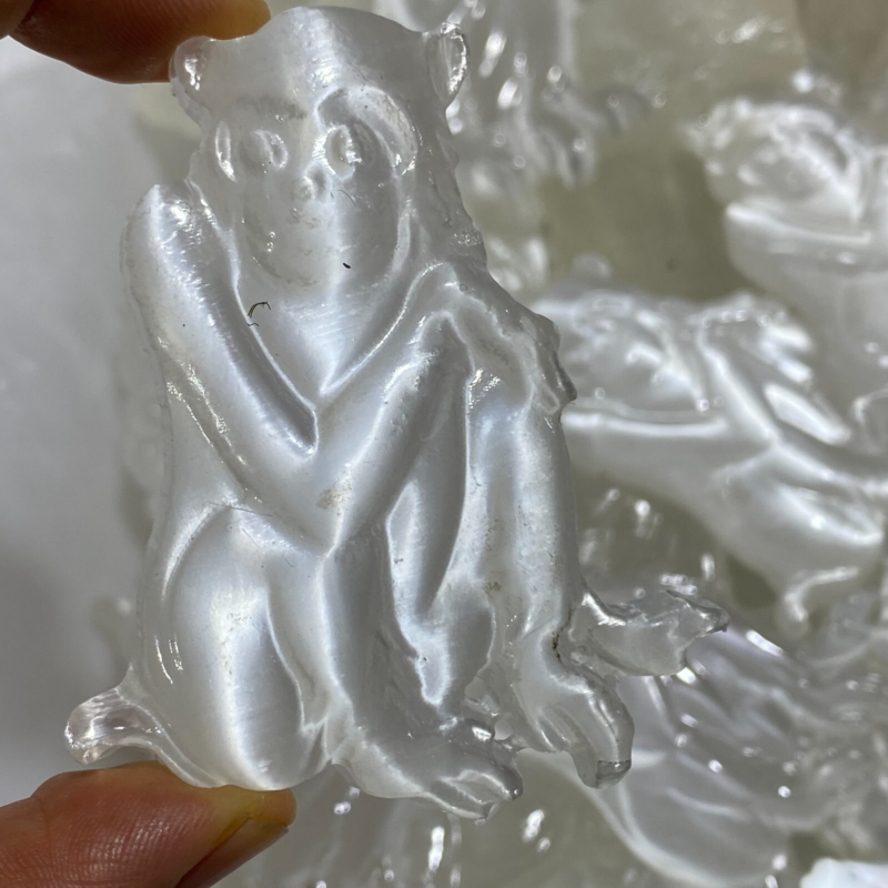 Natural Gypsum Selenite monkey Hand Carved Quartz Crystal Reiki healing 1PC