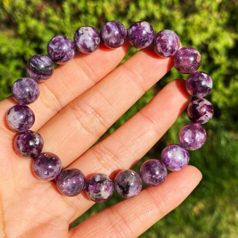 9.5mm Natural Purple lepidolite Quartz Crystal Gemstone Beads Bracelet