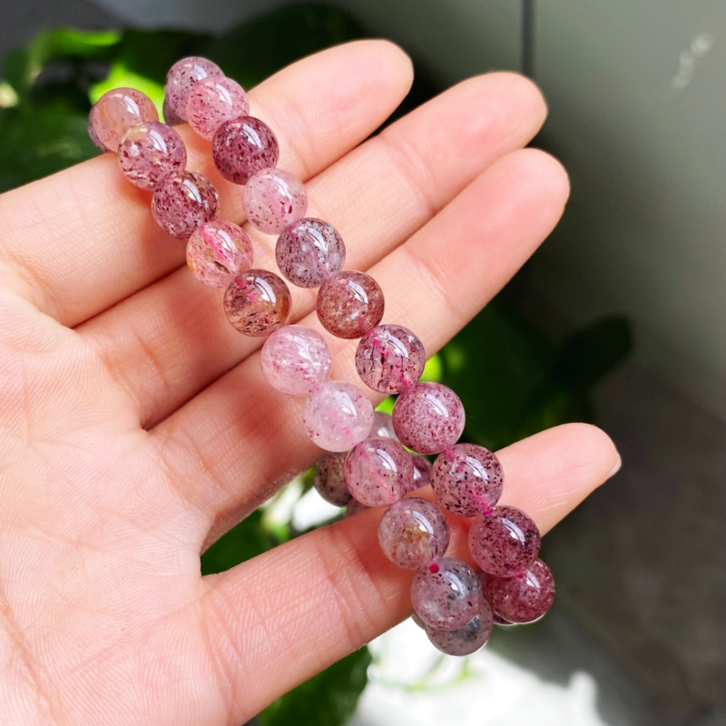 8mm 2Pcs Natural Brazil Super Seven 7 Strawberry Crystal  Beads Bracelet