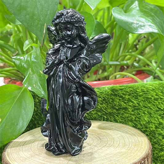 1pc Natural obsidian Angel girl hand carved Quartz Crystal stone skull Reiki Hea