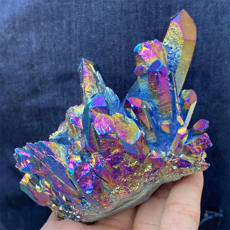 380g Electroplate Rainbow cluster quartz crystal mineral specimen reiki healing