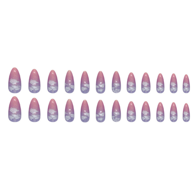 Dream Gradient Aurora False Nail Short Almond Press on Nails for Nail Art 24pcs