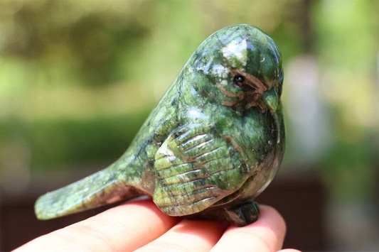 2.4" Natural Olive Jade Carved bird Reiki Creative Crystal Skull decor gift 1pc