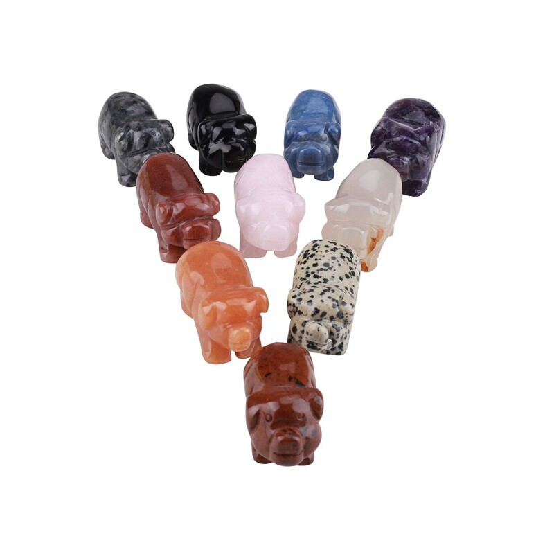 Raw Natural Quartz Crystal Skull Carved Pig Wild Boar Piggy Animal Healing Stone