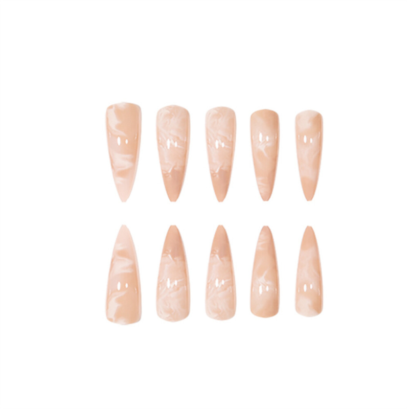 Marbling Blooming False Nail Nude Color Sharp Press on Nails for Nail Art 24pcs