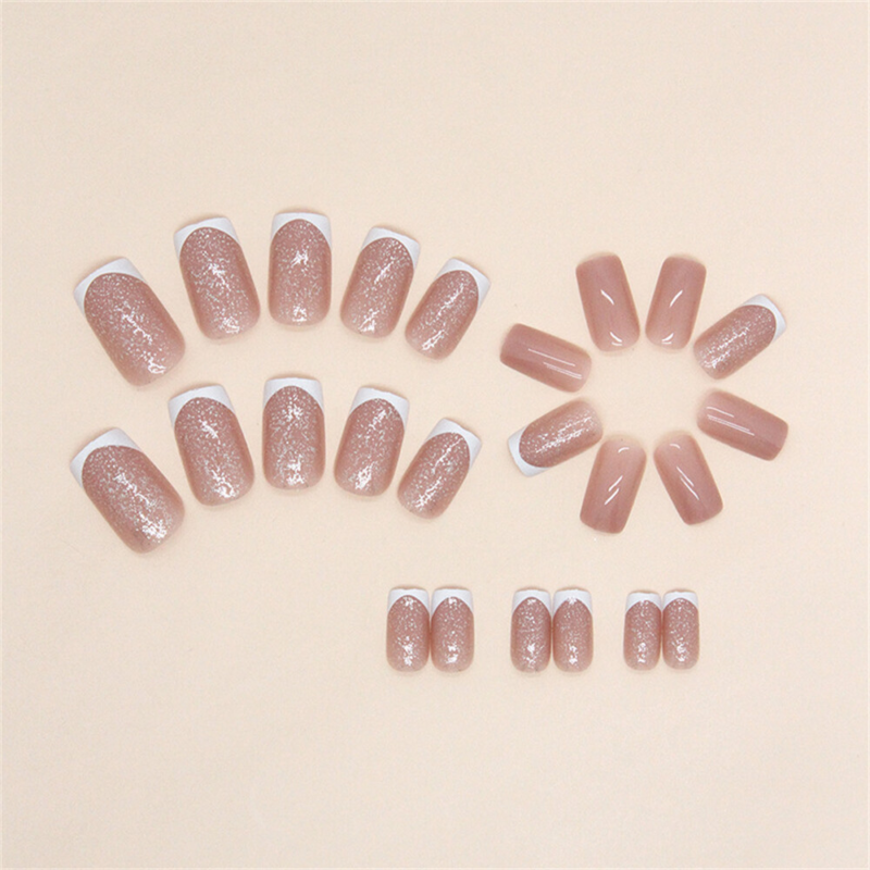 Nude Color Sparkly False Nail Medium Square Press on Nails for Nail Art 24pcs