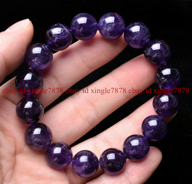 Genuine 12mm Natural Purple Amethyst Crystal Round Beads Bracelet AAAA