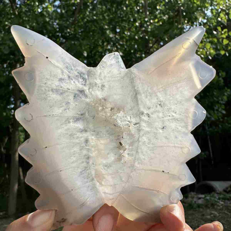 190g natural agate hand carved butterfly skull quartz crystal cluster reiki