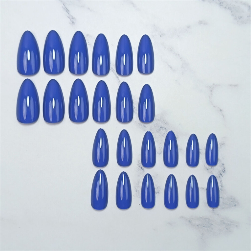 Charming Blue Color False Nail Short Almond Press on Nails for Nail Art 24pcs