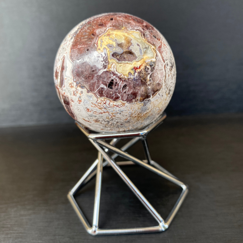 164g Natural Mexican agate ball crystal quartz sphere reiki healing Gem+ Stand
