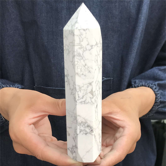 590g Howlite Obelisk Quartz Crystal Wand Point Tower Decor Healing Gem
