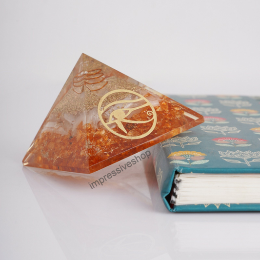 XL Selenite Orange Onyx Orgone Pyramid Gemstone Crystal Healing Free Shipping