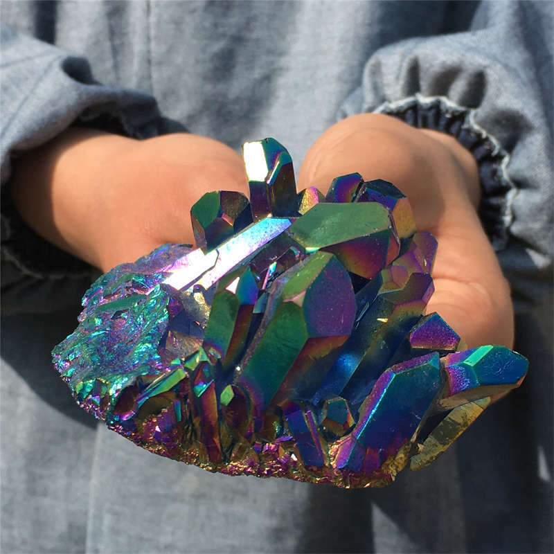 300g Electroplate Rainbow cluster quartz crystal mineral specimen reiki healing