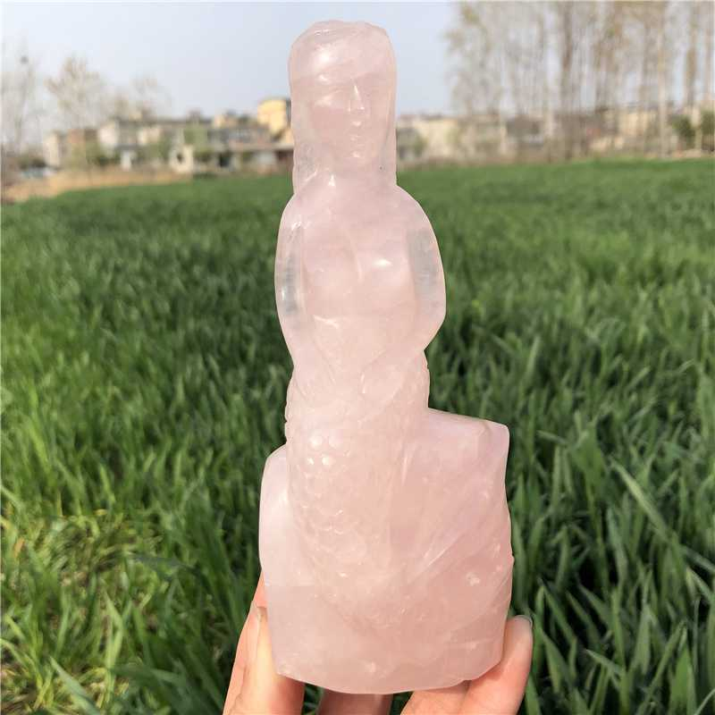 0.51kg Natural rose quartz mermaid carved Quartz Crystal skull Healing