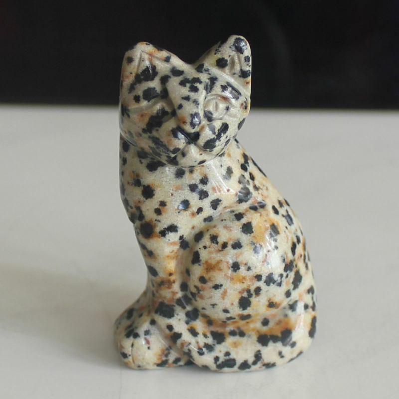 Carved mixed gemstone quartz crystal cat figurine animal carving home decor 2&apos;&apos;