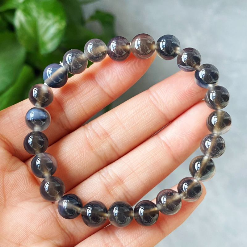 8mm 2Pcs Natural Black Sugar Heart Agate Quartz Crystal Bracelet