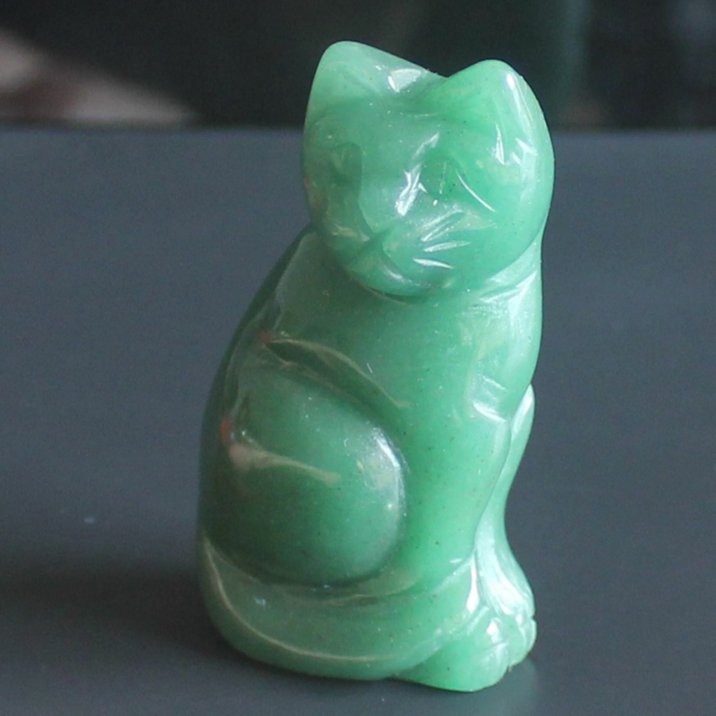 Carved mixed gemstone quartz crystal cat figurine animal carving home decor 2&apos;&apos;