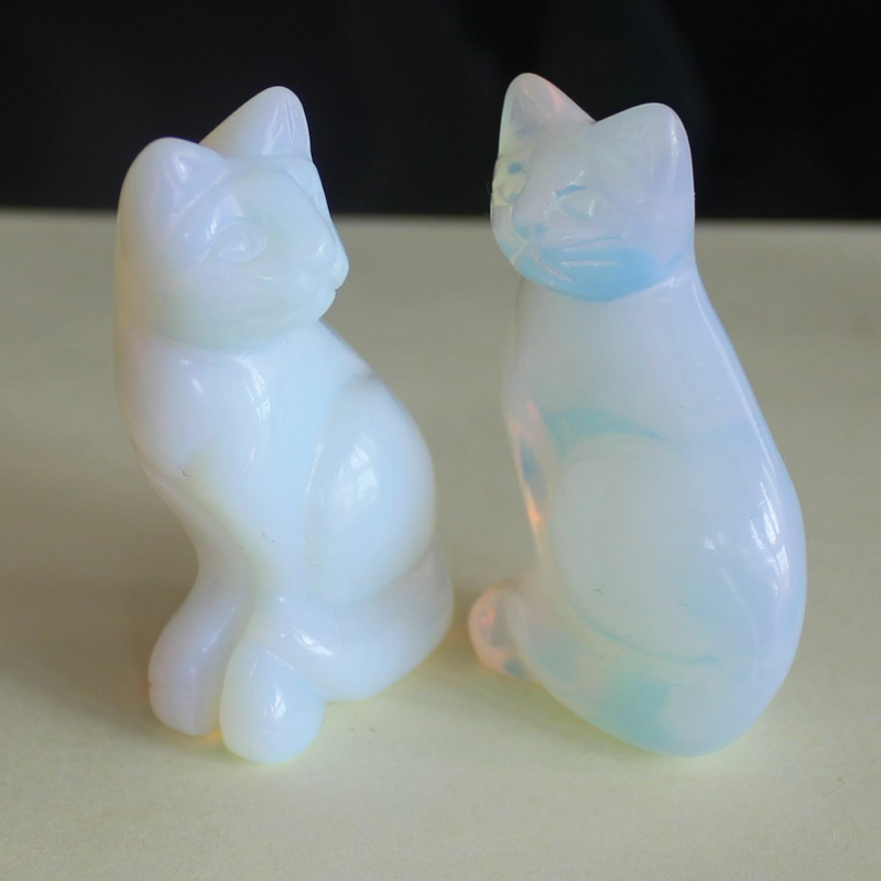 Carved mixed gemstone quartz crystal cat figurine animal carving home decor 2&apos;&apos;