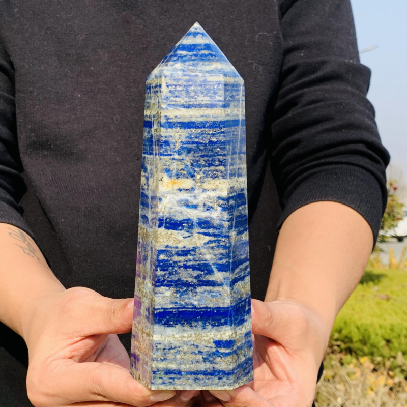 3.49LB Natural lapis lazuli Quartz Crystal Obelisk Wand Point Healing Stone