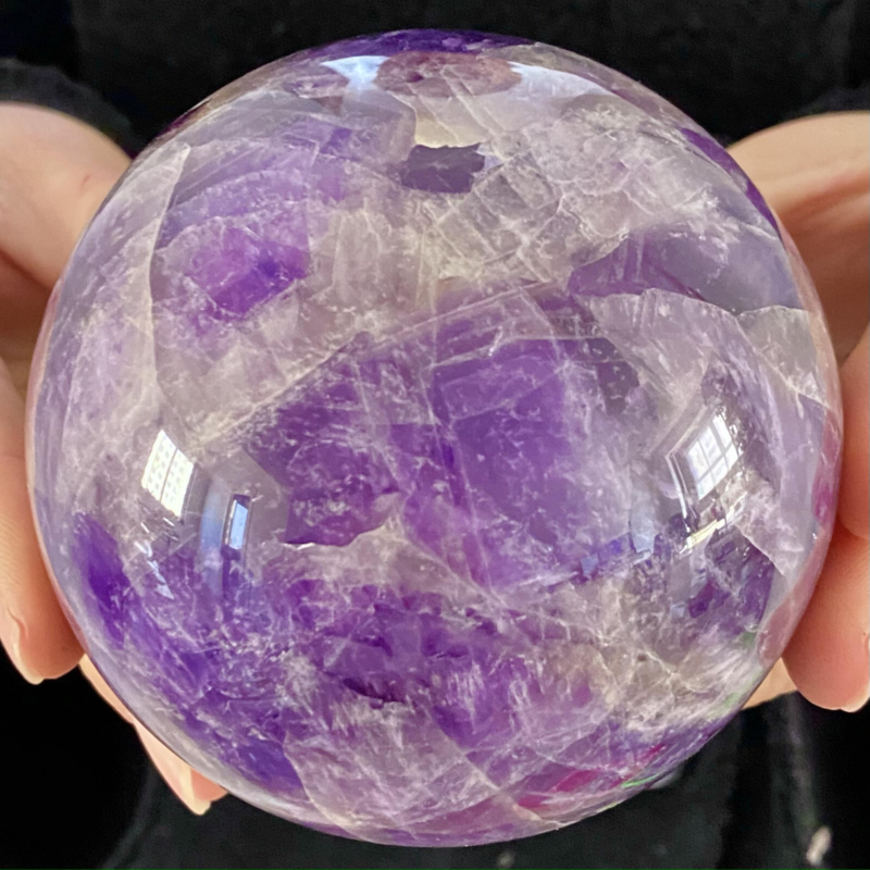 2.15LB Natural Dream Amethyst Sphere Polished Quartz Crystal Reiki Aura Healing