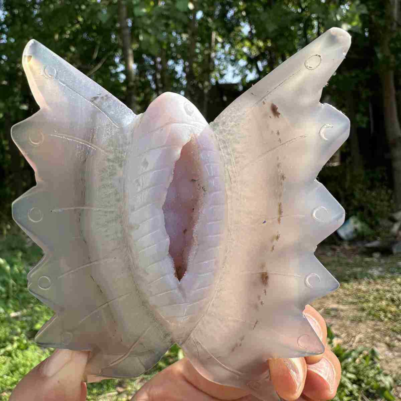 140g natural agate hand carved butterfly skull quartz crystal cluster reiki