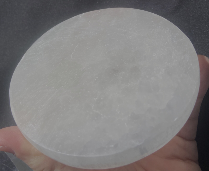 Selenite Crystal(Gypsum)Etched White Lotus Mediation Disk 246 Grams- 8.6 Oz&apos;s