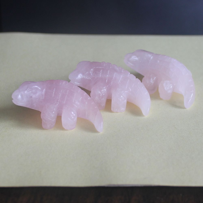 1.6&apos;&apos; Carved crystal rose quartz crocodilian figurine animal carving decor