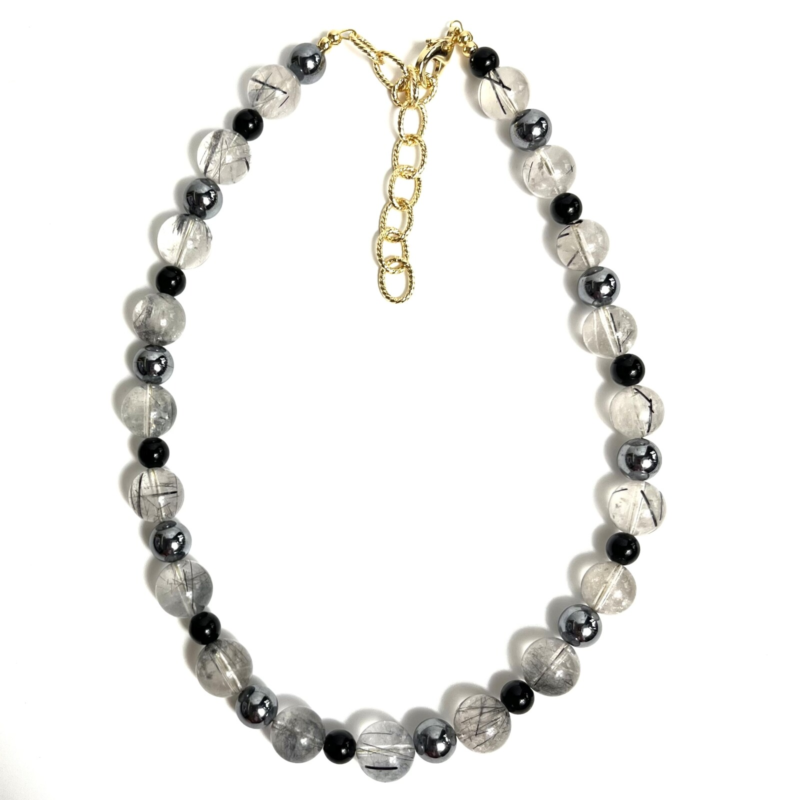 Natural Stone Healing Chakra Black Rutilated Quartz 10mm Crystal Choker Necklace