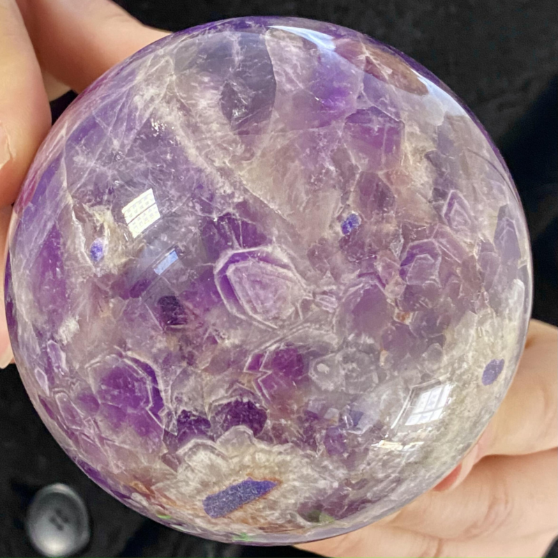 2.15LB Natural Dream Amethyst Sphere Polished Quartz Crystal Reiki Aura Healing
