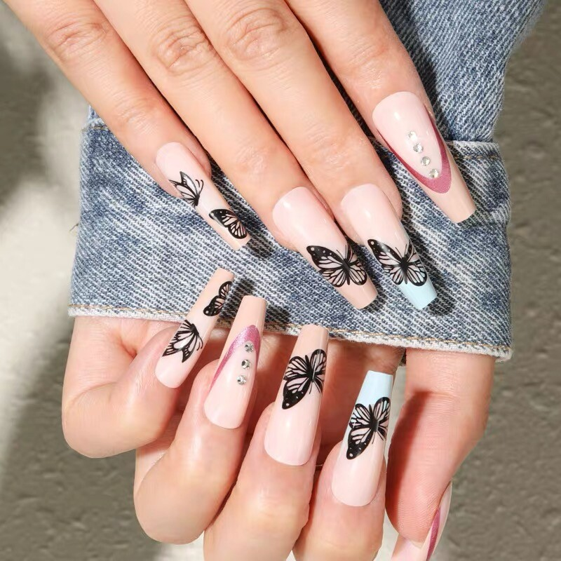 Handmade Press on nails coffin/square/almond long length summer theme