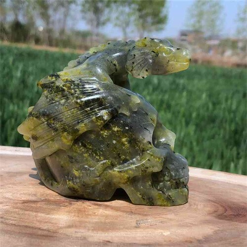 500g Natural carved Unknown Stone dragon Skull reiki quartz crystal skull polish