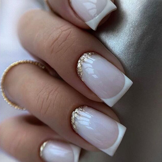 Nude Color Glitter False Nail Medium Square Press on Nails for Nail Art 24pcs