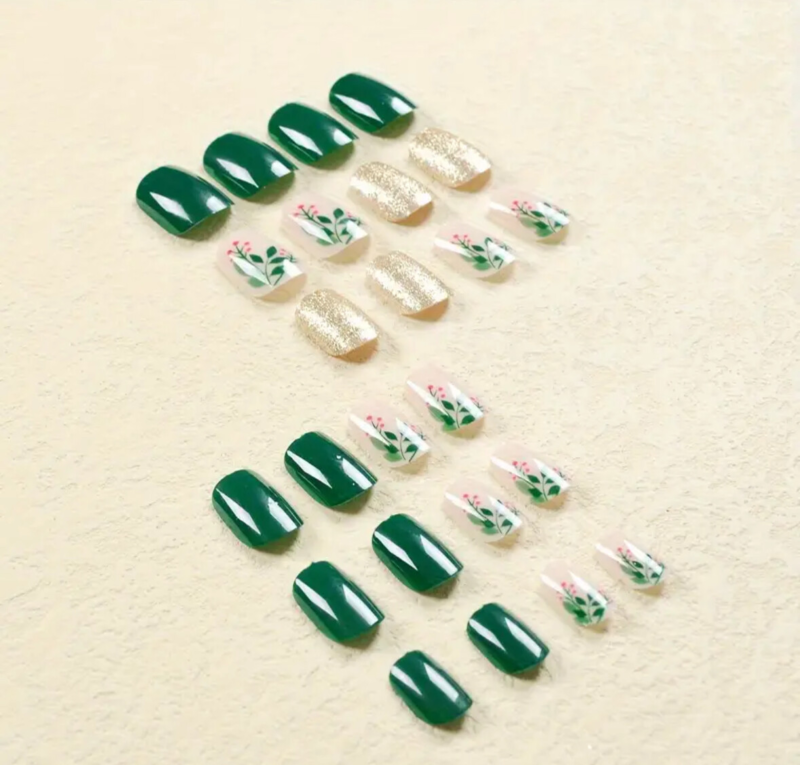 24pcs Press On False Finger Nails Fake Nails Glittered Solid Colours 52 Options