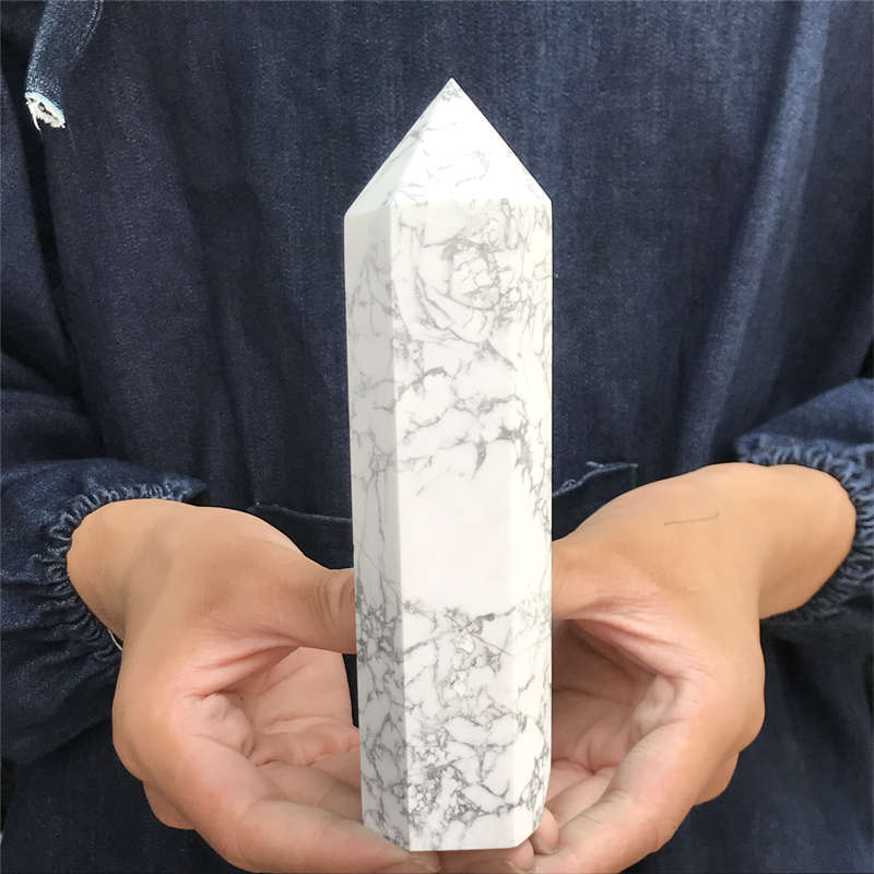 590g Howlite Obelisk Quartz Crystal Wand Point Tower Decor Healing Gem