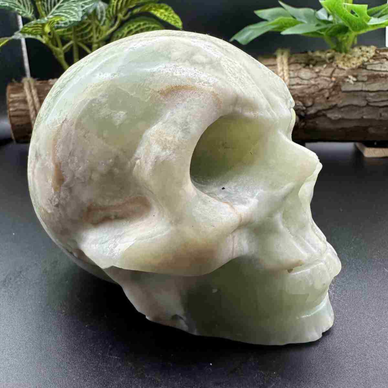 1545g natural Caribbean calcite hand carved skull quartz crystal healing decor