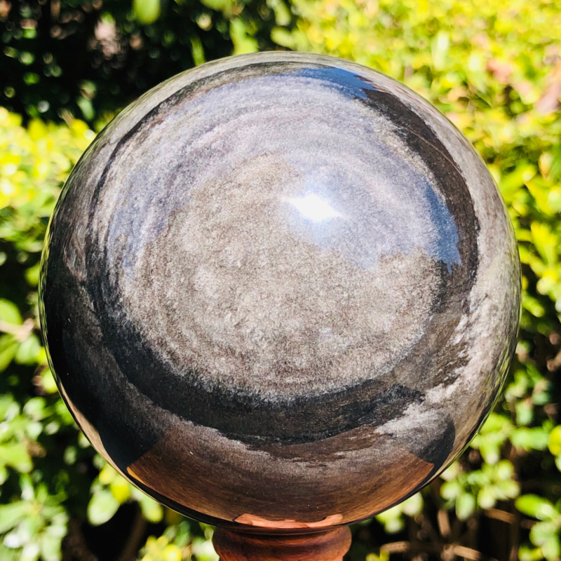2.5LB TOP Natural Silver Obsidian Sphere Crystal quartz Ball Healing 797