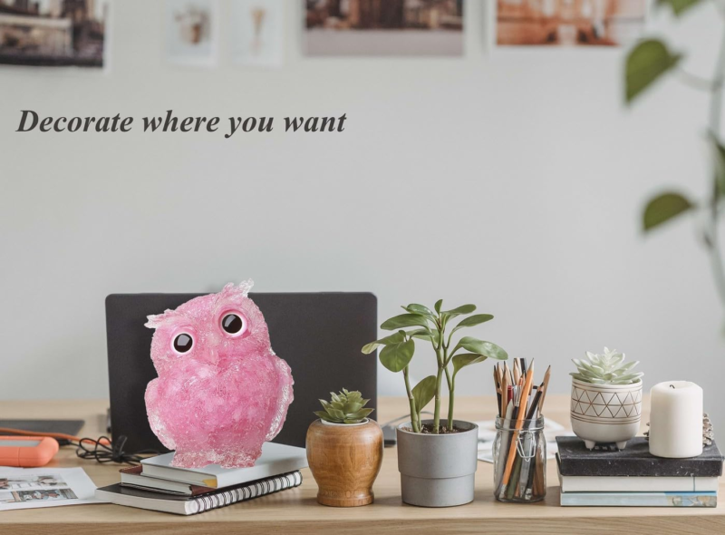 Rose Quartz 2.4" Owl Statue Natural Healing Crystal Cute Owl Animal Pink Figurin