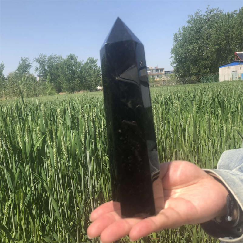 690g Natural Obsidian Obelisk Quartz Crystal Point Wand Tower Healing