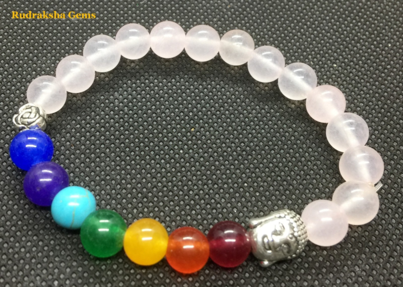Rose Quartz 7 Chakra Buddha & Rose Crystal Bracelet Spiritual Healing Balancing