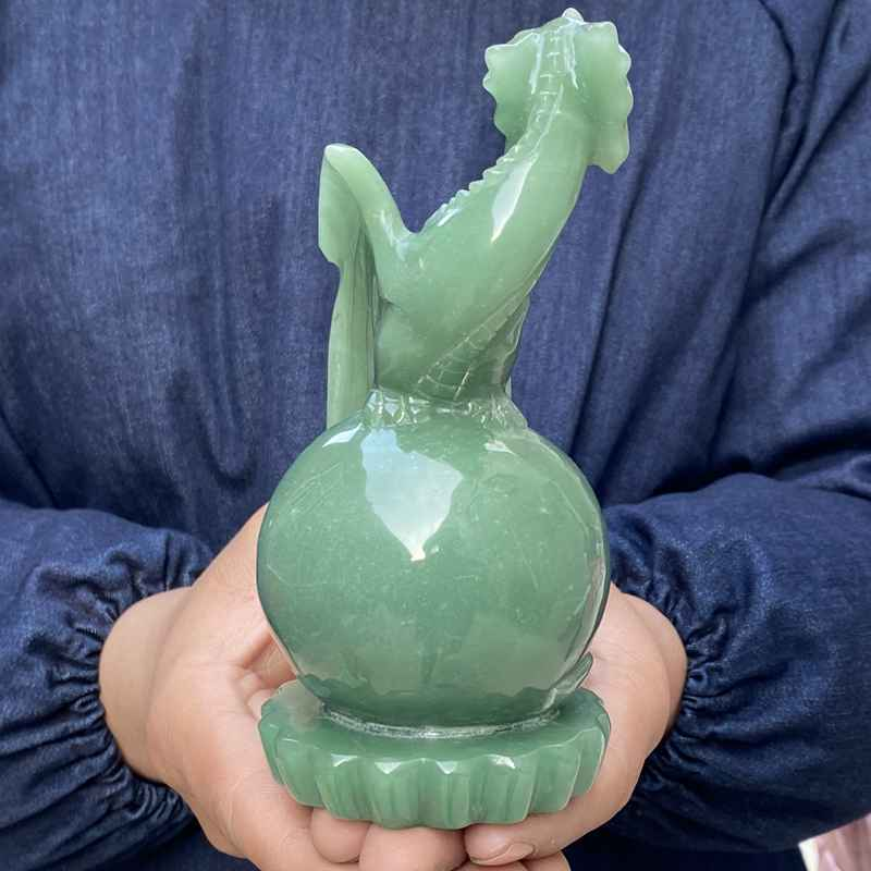 0.83kg Natural aventurine dragon skull carved Quartz Crystal skull Healing