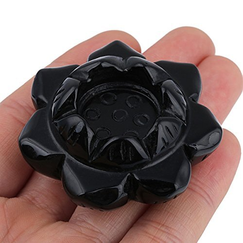 mookaitedecor Obsidian Carved Gemstone Lotus Flower Crystal Ball Black