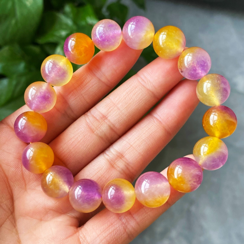 12mm Natural Ametrine Purple Yellow Quartz Crystal Beads Bracelet AAA